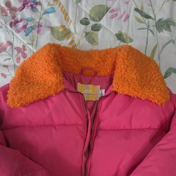 Urban Outfitters Pink Puffer with Orange Collar, Size S - Picture 4 of 7